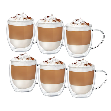 Set 6 cani de sticla termorezistenta cu perete dublu