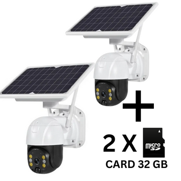 Set 2 x Camera 8 MP IP WI-FI cu panou solar + 2 x Card Micro SD 32 GB