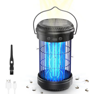 Lampa UV profesionala anti insecte cu incarcare solara si USB, radiatie 360°, pentru interior sau exterior, impermeabila