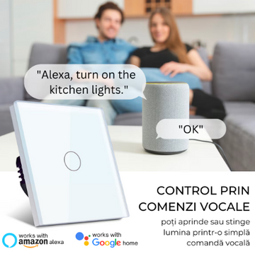 Intrerupator priza smart cu touch, Wi-Fi, Bluetooth, compatibil Alexa si Google Home