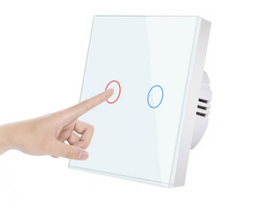 Intrerupator inteligent cu touch, Wi-Fi, fara nul/nul, 10A, 2 canale, compatibil Amaxon Alexa/Google Assistant, Alb