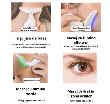 Dispozitiv facial pentru eliminarea ridurilor si ingrijirea zonei gatului, Redkid, lifting, stimulare microcirculatie, antirid, Stimulare EMS, functie de Incalzire, masaj, Vibratii, 3 moduri de culoare