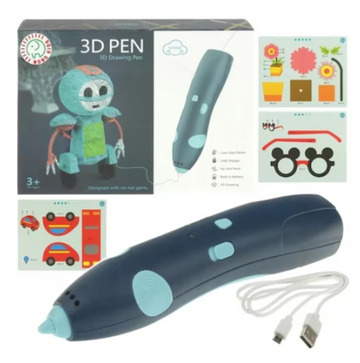 Creion 3D pentru desen grafic cu sabloane si 3 filamente incluse, cablu USB