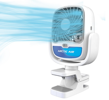 Ventilator portabil cu apa, clema de prindere, rotire 360 grade, Port USB C , 3 viteze, 2 in 1, Umifidicator, LED RGB