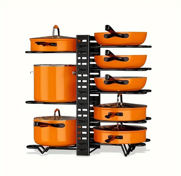 Suport organizator pentru oale si tigai cu 8 rafturi