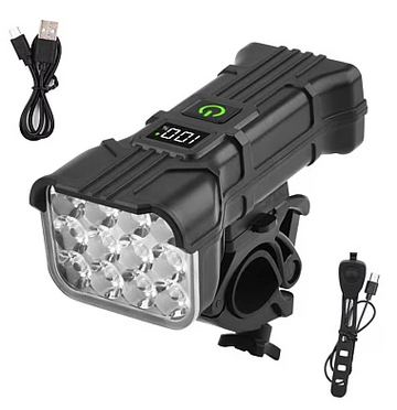 Far LED pentru bicicleta, afisaj digital, 12 LED 5 Moduri Iluminare + Claxon