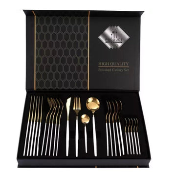 Set 24 de tacamuri aurii fabricate din otel inoxidabil, pentru 6 persoane, Royal Gold