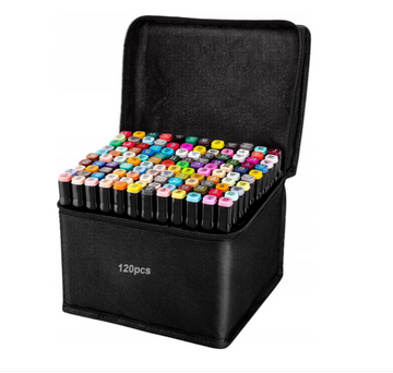 Set 120 Marker cu varf dublu si geanta de depozitare inclusa