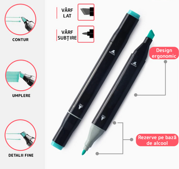 Set 120 Marker cu varf dublu si geanta de depozitare inclusa