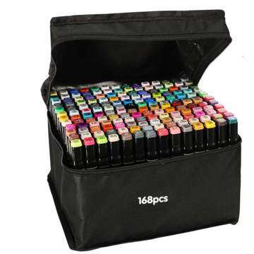 Set 168 de Carioci marker cu varf dublu si geanta de depozitare inclusa