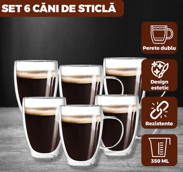 Set 6 cani de sticla termorezistenta cu perete dublu