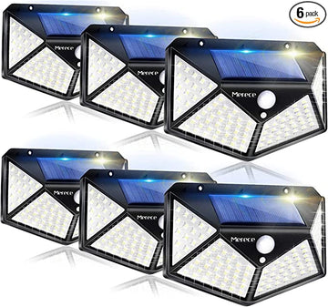 Set 6 x Lampa solara de exterior 100 LED, 3 moduri de iluminare cu senzor de miscare