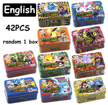 Cutie metalica de depozitare carduri de colectie, include 42 carti Pokemon
