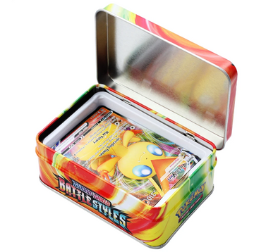 Cutie metalica de depozitare carduri de colectie, include 42 carti Pokemon