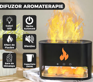 Umidificator Premium Aromaterapie cu sare de Himalaya, Iluminare LED